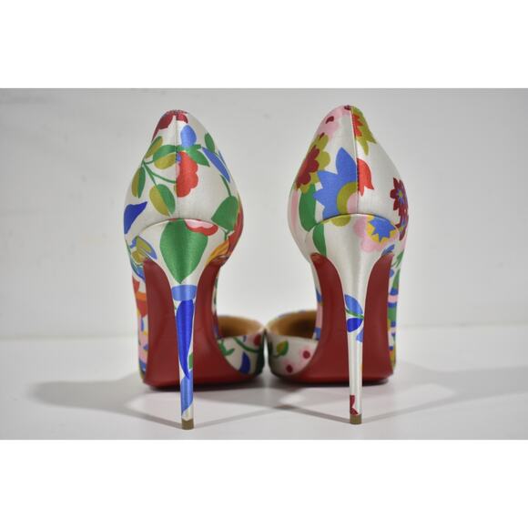 Christian Louboutin Iriza 100 Crepe Satin Bloomy Floral Pointed Heel Pump 37.5 - Picture 11 of 12